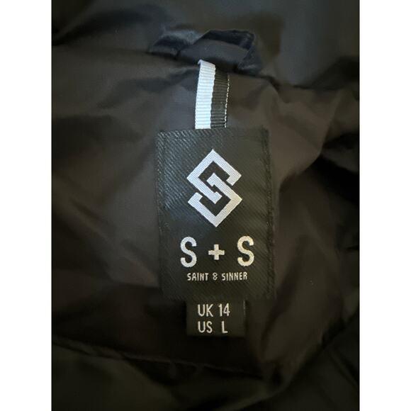 Saint + Sinner Long Hooded Puffer Vest in Black Womens L - Picture 8 of 10